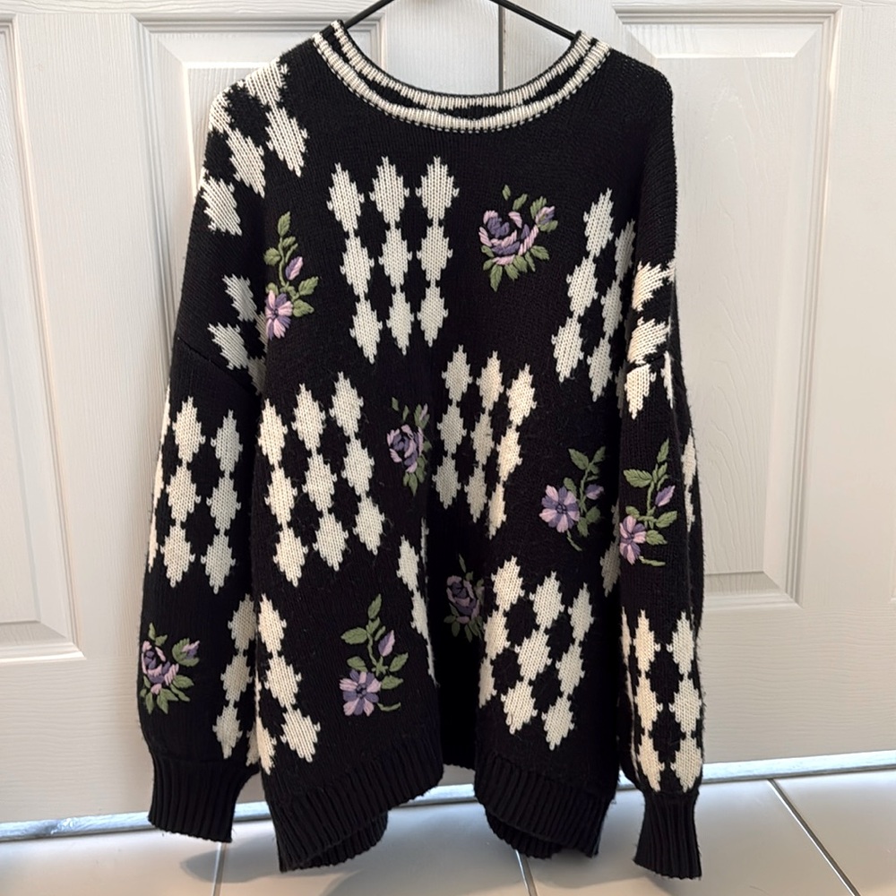 Zara Embroidered Jacquard Knit Sweater